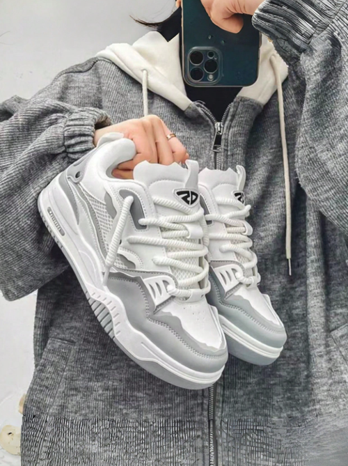Two-Tone Chunky Sneakers Men's Comfy Non-Slip Lace-Up Casual Shoes